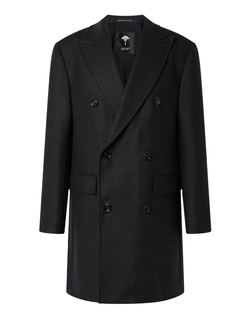 JOOP! Zweireihiger Wollmantel mit diagonalem Webmuster in Marine