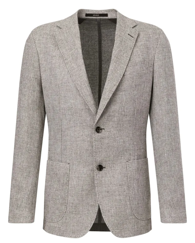 windsor. Ungefüttertes Sakko aus einem Leinen-Wolle-Mix mit Kleinmuster, Shaped Fit in Hellbraun
