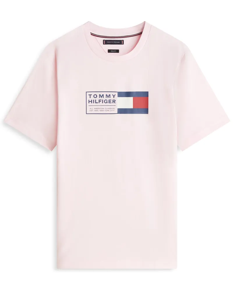 Tommy Hilfiger T-Shirt aus Baumwolle mit Label-Frontprint, Regular Fit in Rosenrot