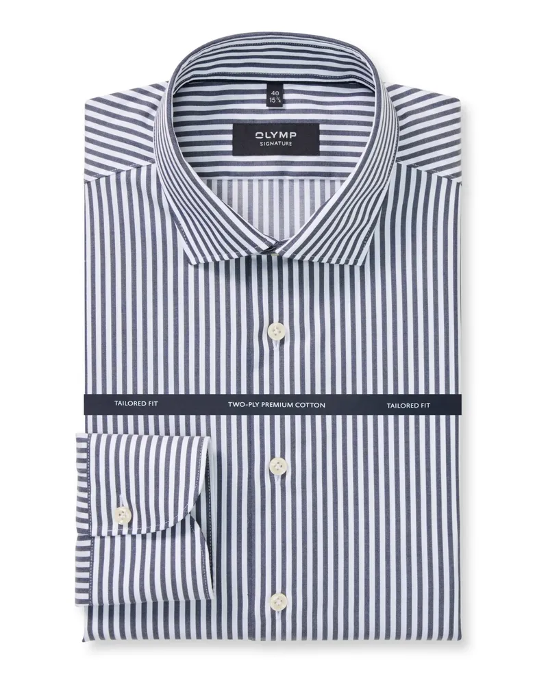 Olymp Signature, Tailored Fit, Vollzwirn-Baumwollhemd mit Streifen in Marine