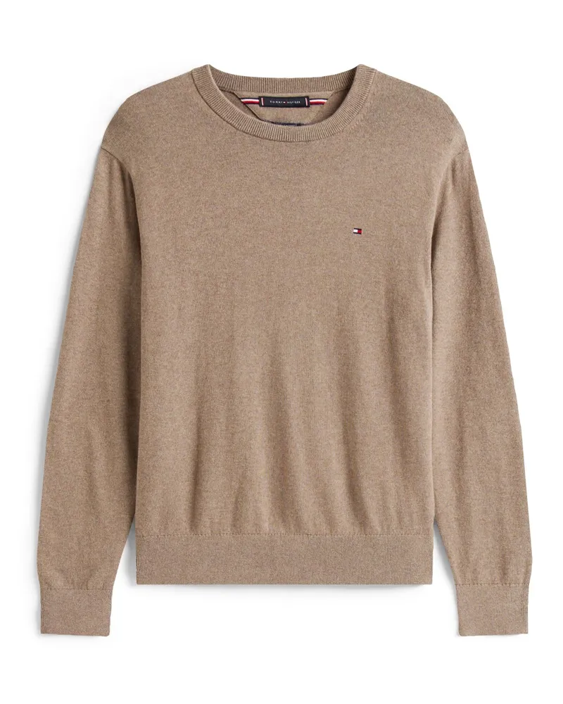 Tommy Hilfiger Softer Pullover mit Kaschmir und kleiner Flag-Stickerei in Schilf