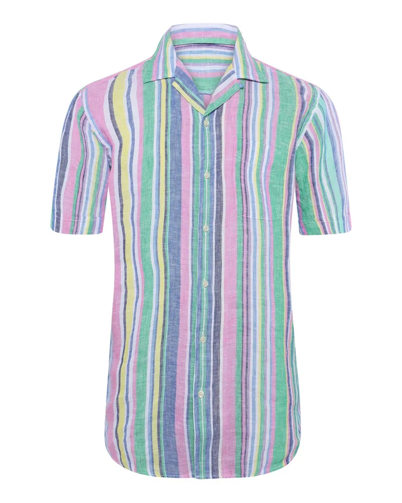 Tom Rusborg Kurzarmhemd aus Leinen mit farbiegn Streifen und Resort-Kragen in Multicolor