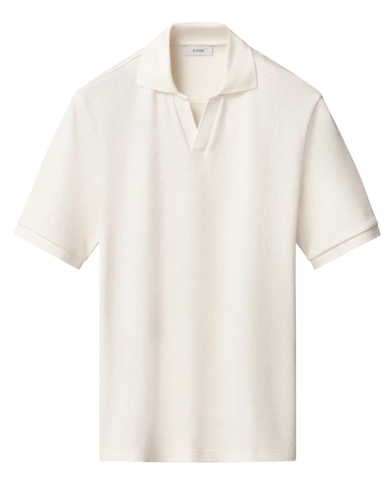 Eton Strick-Poloshirt mit Variokragen und Waffelstruktur in Offwhite