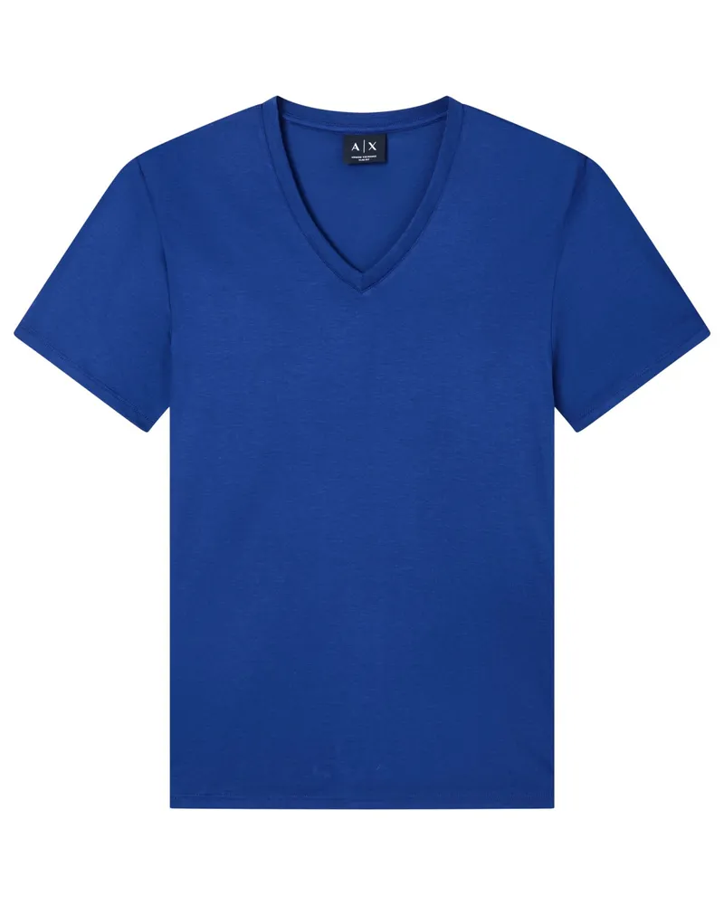 Armani Exchange Glattes T-Shirt aus Pima Baumwolle mit V-Ausschnitt in Blau