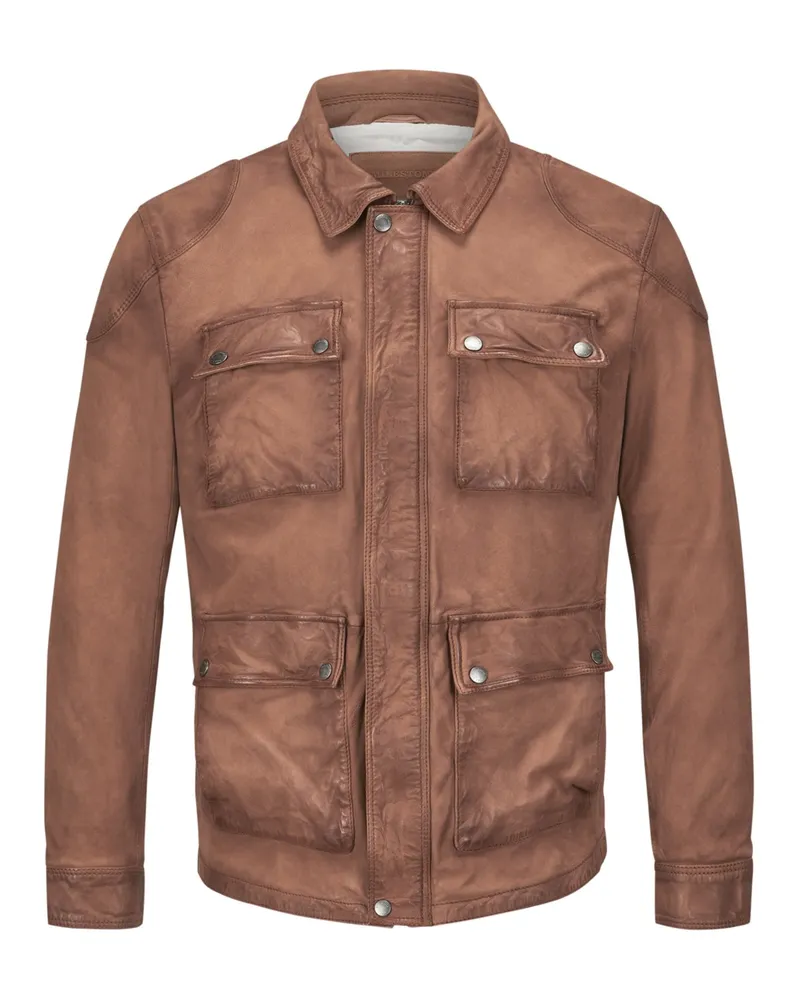 Milestone Lederjacke MSLennard aus Lammnubuk in Fieldjacket-Optik in Cognac