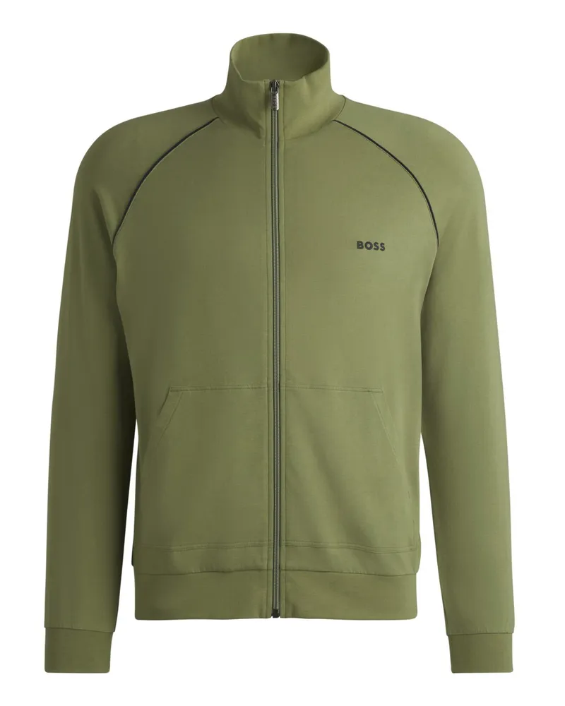 HUGO BOSS Leichte Jerseyjacke mit Stickerei und Stretch in Grün