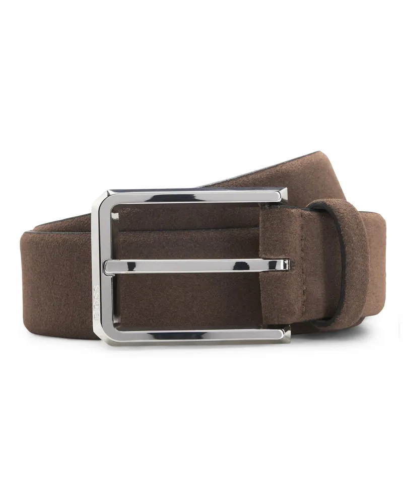 HUGO BOSS Gürtel aus Veloursleder mit polierter Metallschließe in Dunkelbraun