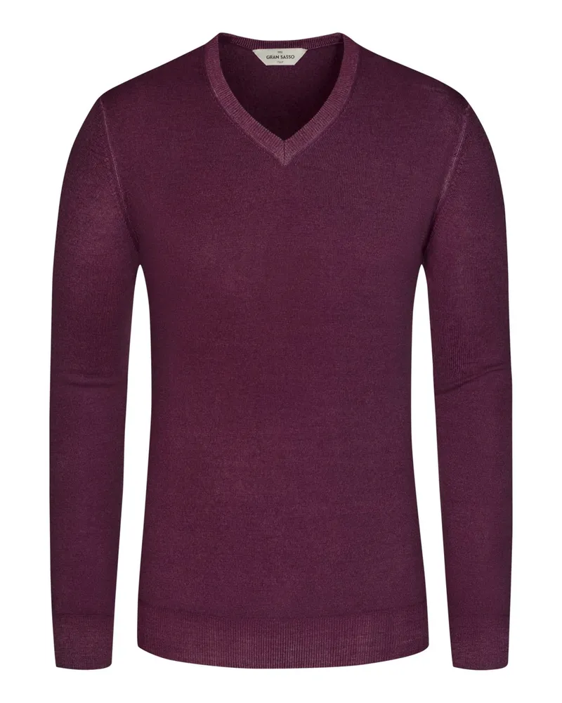 Gran Sasso Leichter Pullover mit V-Ausschnitt in Washed-Optik Bordeaux