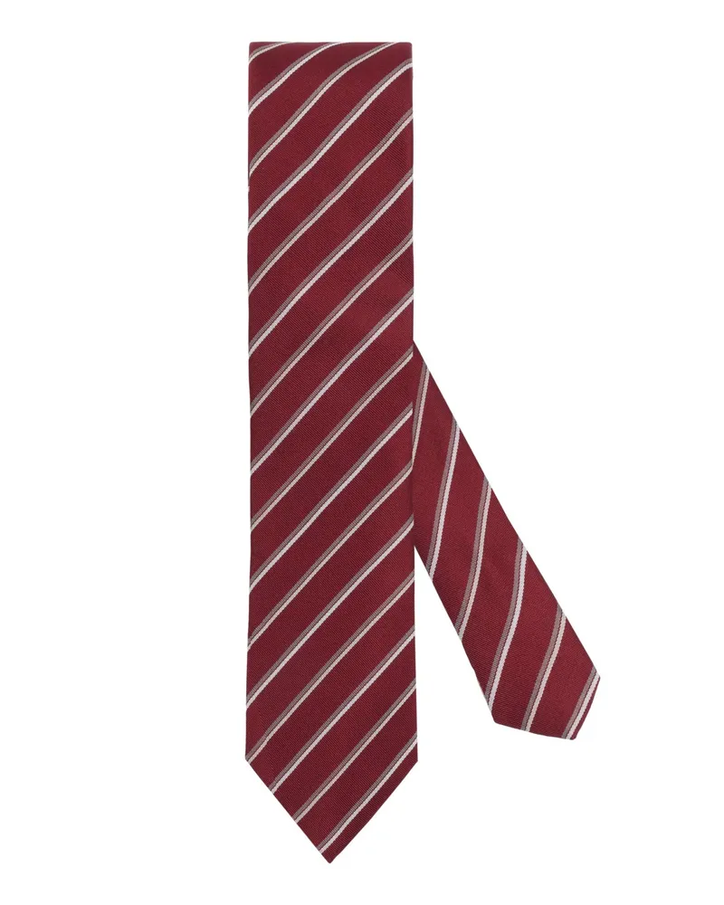 Emporio Armani Schmale Seidenkrawatte mit diagonalen Streifen in Rot