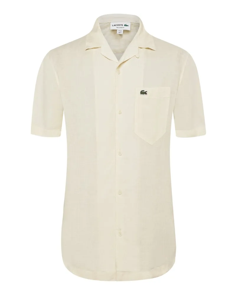 Lacoste Sommerliches Kurzarmhemd aus Leinen mit Brusttasche in Offwhite