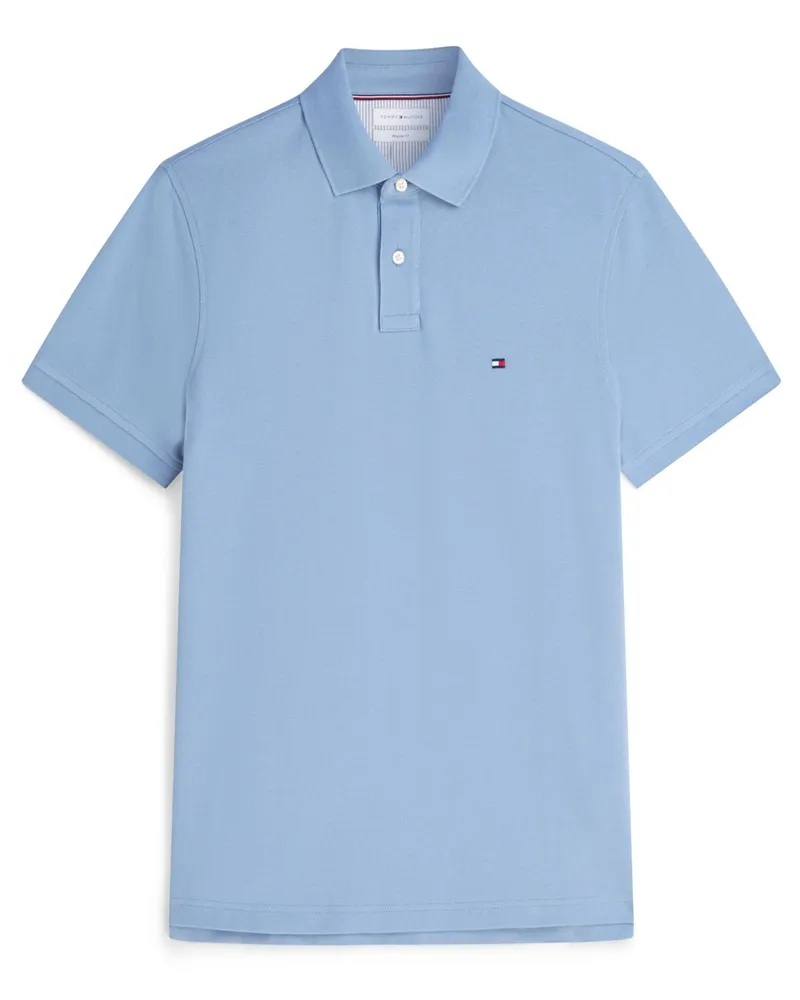 Tommy Hilfiger Unifarbenes Poloshirt 1985 und kleiner Flag-Stickerei, Regular Fit in Hellblau