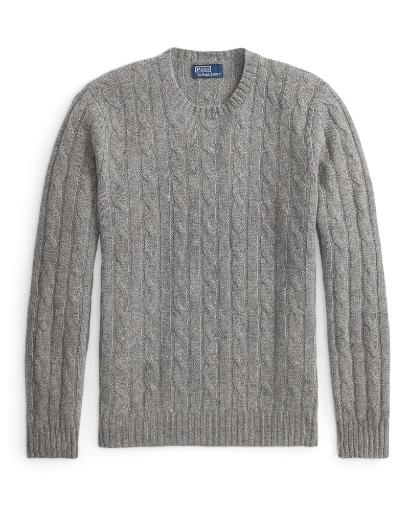 Ralph Lauren Zopfstrick-Pullover aus Kaschmir mit O-Neck in Hellgrau