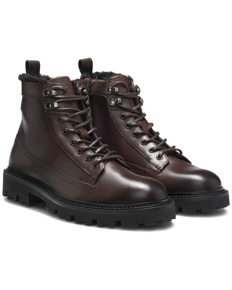 HUGO BOSS Warm gefütterte Boots aus Glattleder mit robuster und rutschfester Sohle in Dunkelbraun
