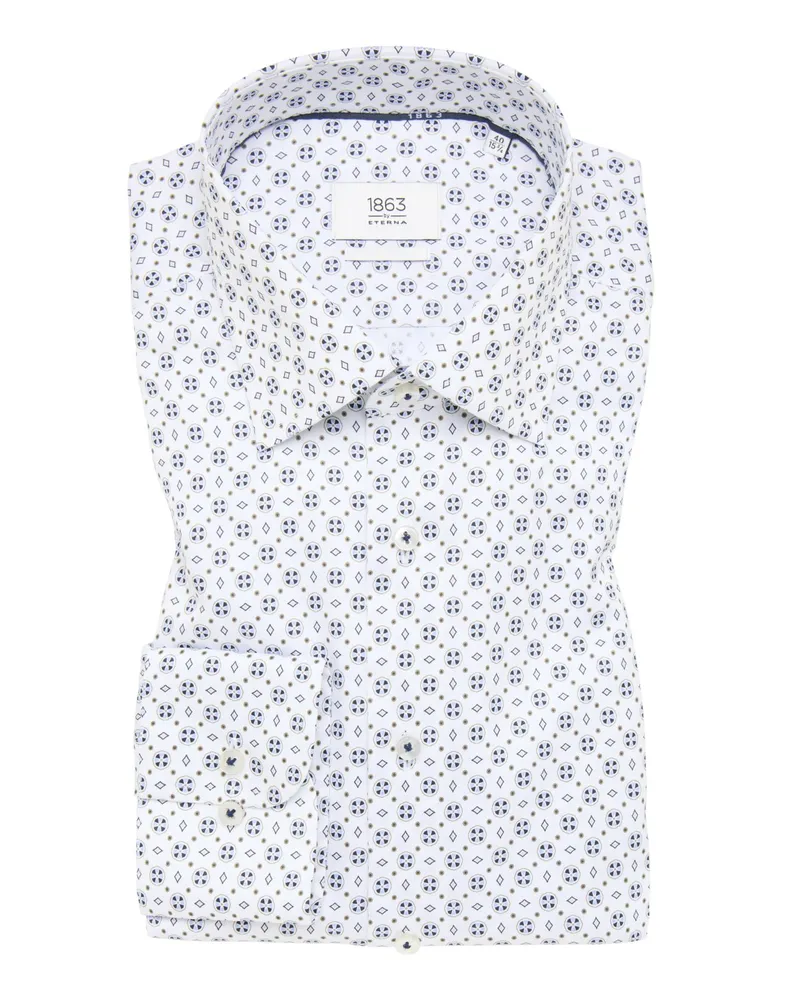 Eterna Baumwollhemd in Vollzwirn-Qualität mit Print, Modern Fit in Weiß