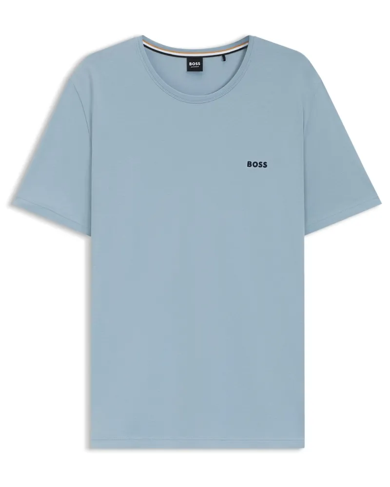 HUGO BOSS Unifarbenes T-Shirt mit gesticktem Label-Schriftzug in Hellblau