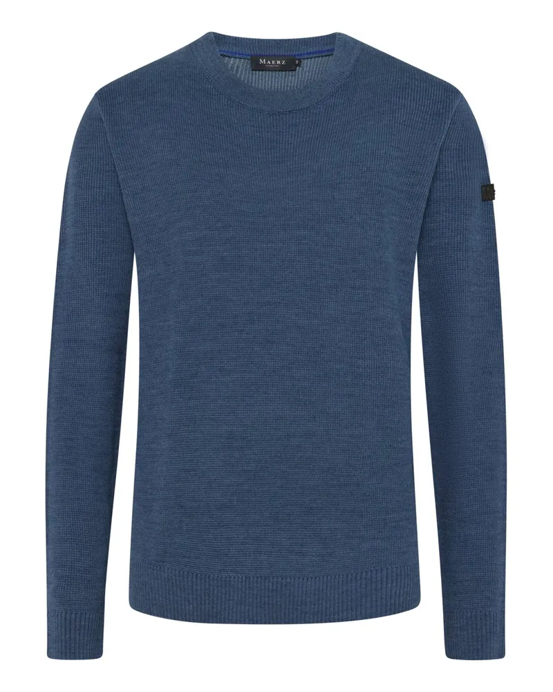 Maerz Maschinenwaschbarer Rundhalspullover aus einem Baumwolle-Merino-Mix in Hellblau
