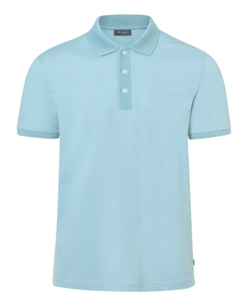 Maerz Feinstrick-Poloshirt aus merzerisierter Baumwolle mit Streifenmuster in Hellblau