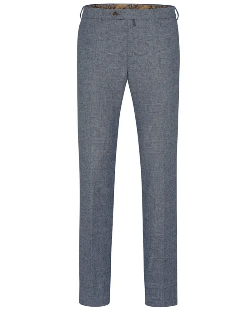 Meyer Hosen Flanellhose Bonn mit Check-Muster und Stretch, Modern Fit in Blau