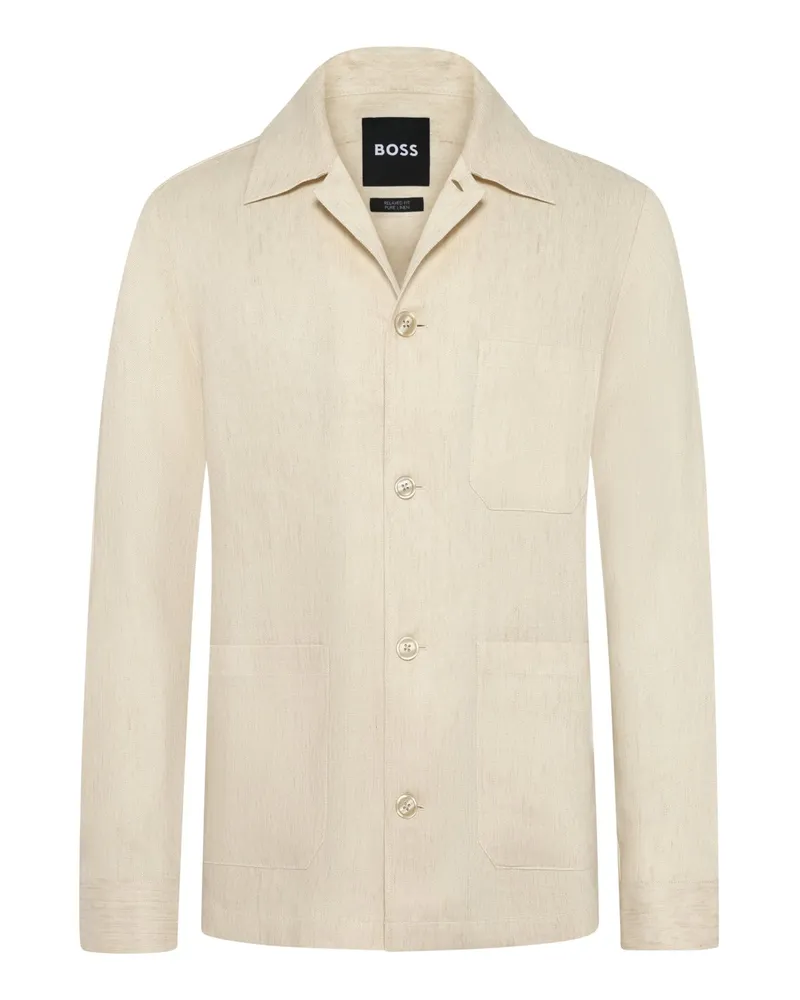 HUGO BOSS Leichtes Leinen-Overshirt mit aufgesetzten Taschen in Beige