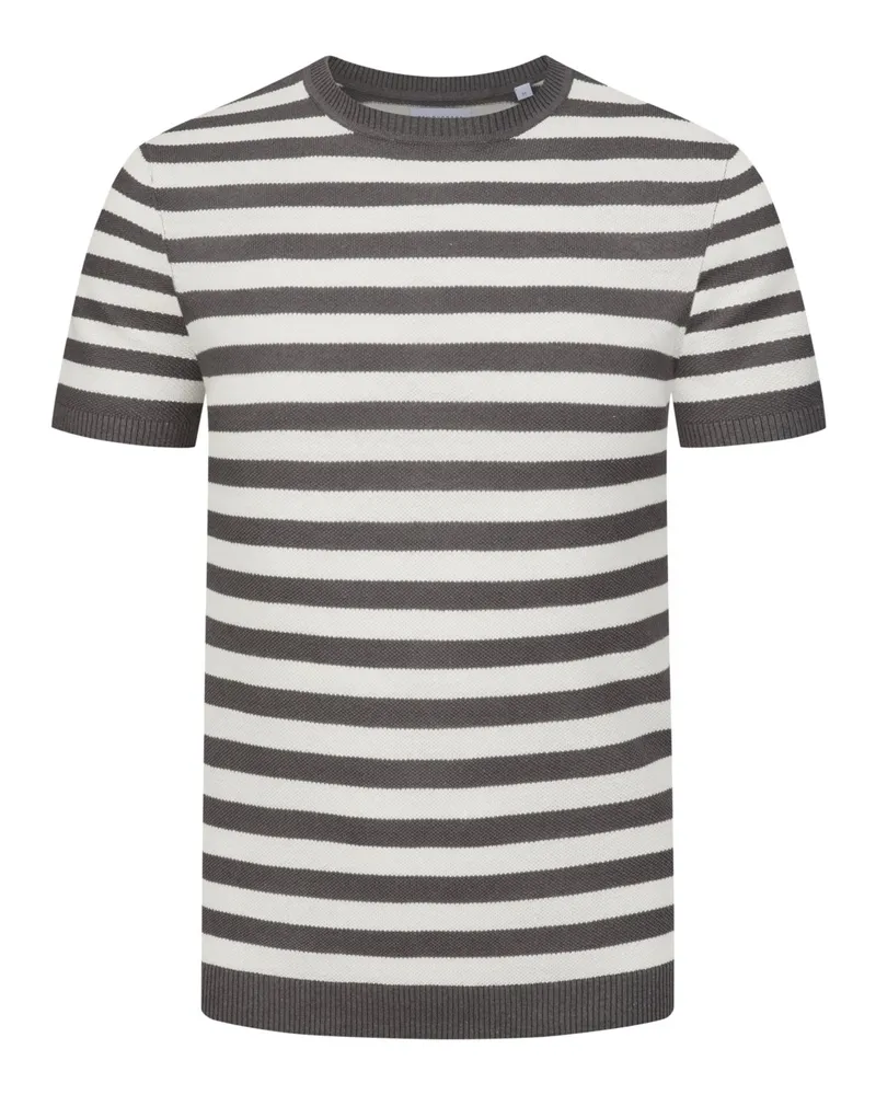 Tom Rusborg Gestreiftes Strickshirt aus Leinen-Mix in Anthrazit