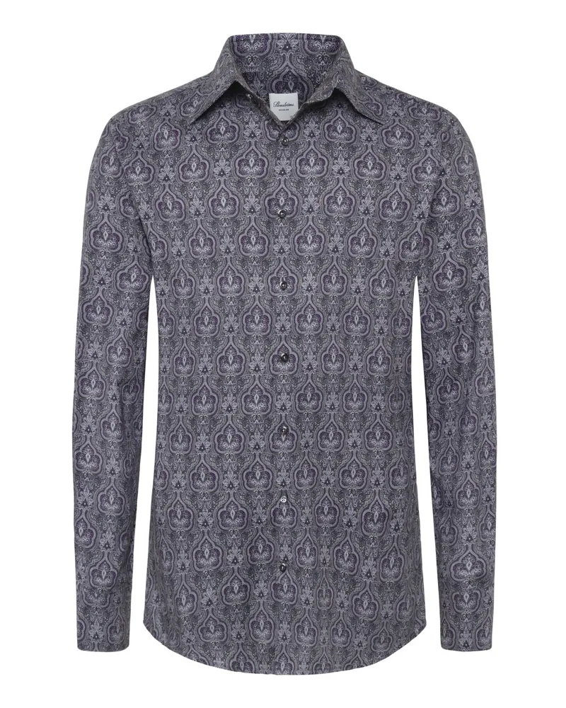 Stenströms Oxford-Hemd mit Paisley-Muster und Kentkragen, Regular in Grau