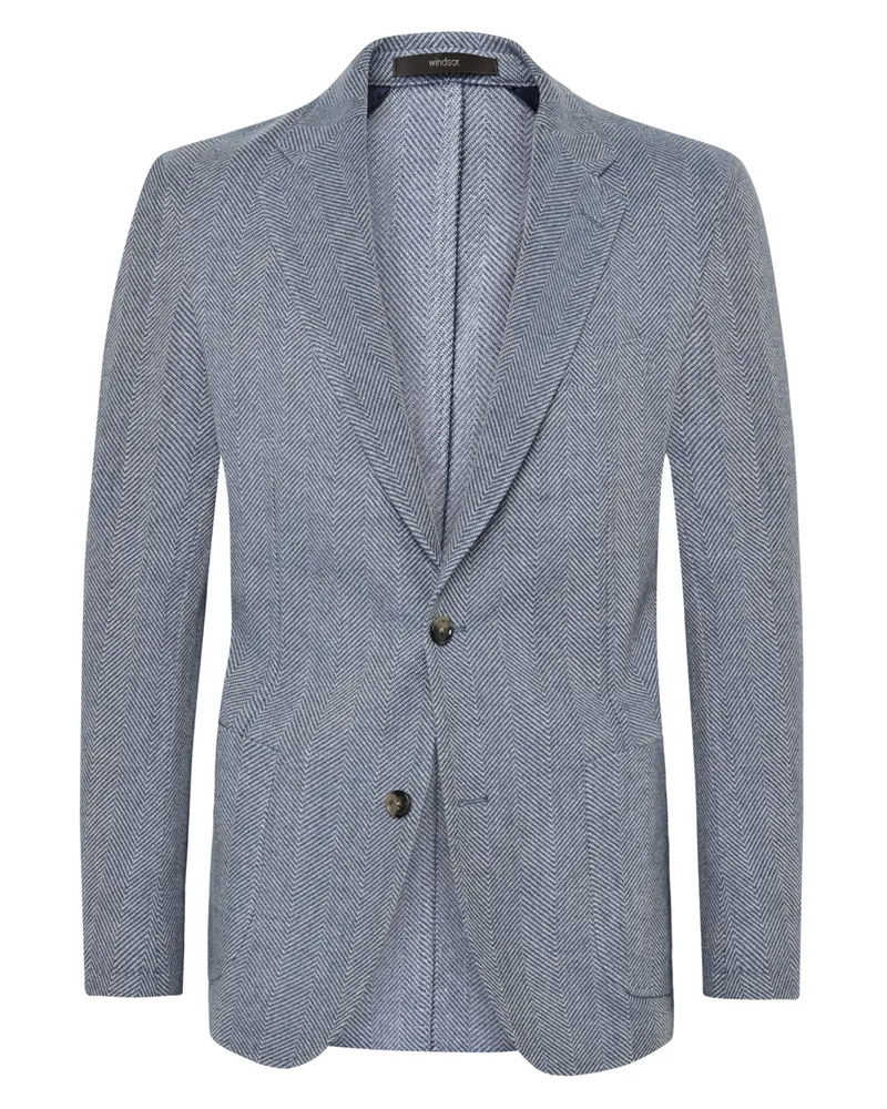 windsor. Einreihiges Sakko aus einem Wollmix mit Kaschmir und Fischgrätmuster, Shaped Fit in Blau