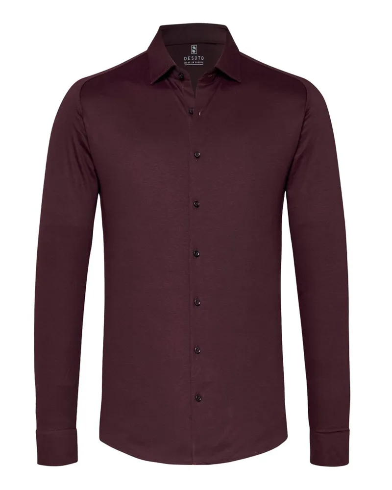 DESOTO Unifarbenes Jersey-Hemd Casual Kent, Slim in Bordeaux