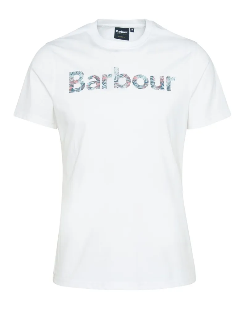 Barbour T-Shirt mit gemustertem Label-Print, Tailored Fit in Weiß