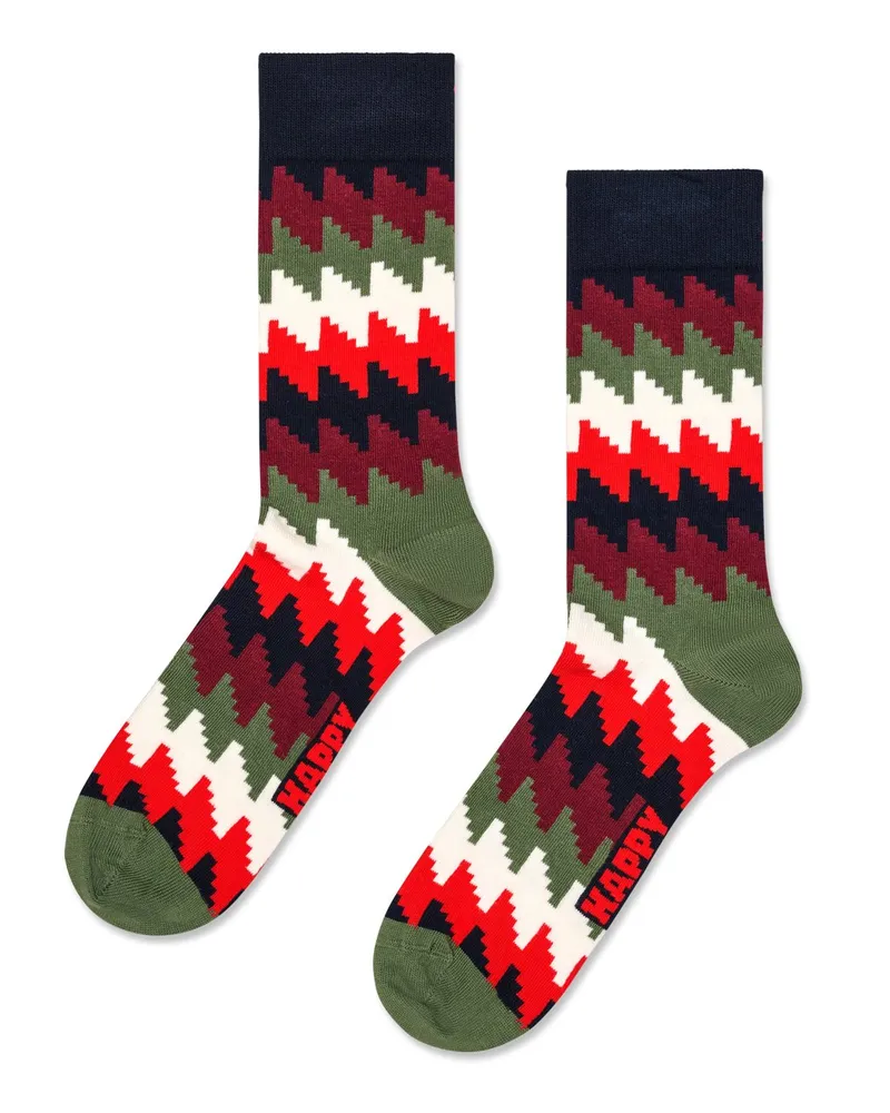 Happy Socks Socken mit Stretch und Zick Zack-Motiven in Dunkelgrün