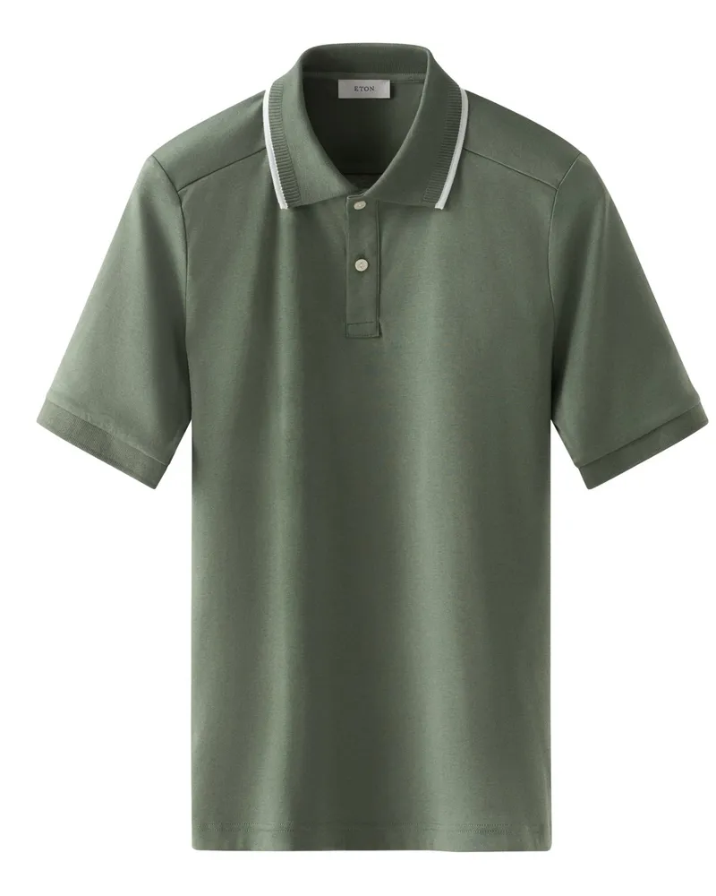 Eton Softes Feinstrick-Poloshirt aus Supima-Baumwolle, Medium in Oliv