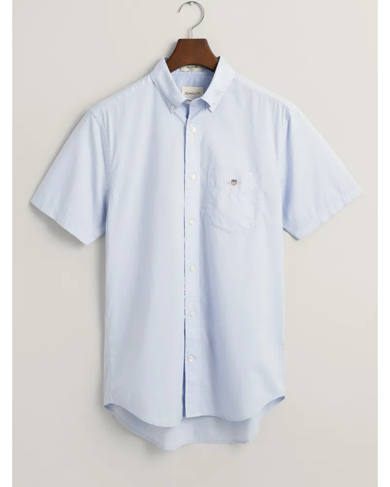 Gant Kurzarmhemd mit Brusttasche und Logo-Stickerei, Regular Fit in Hellblau