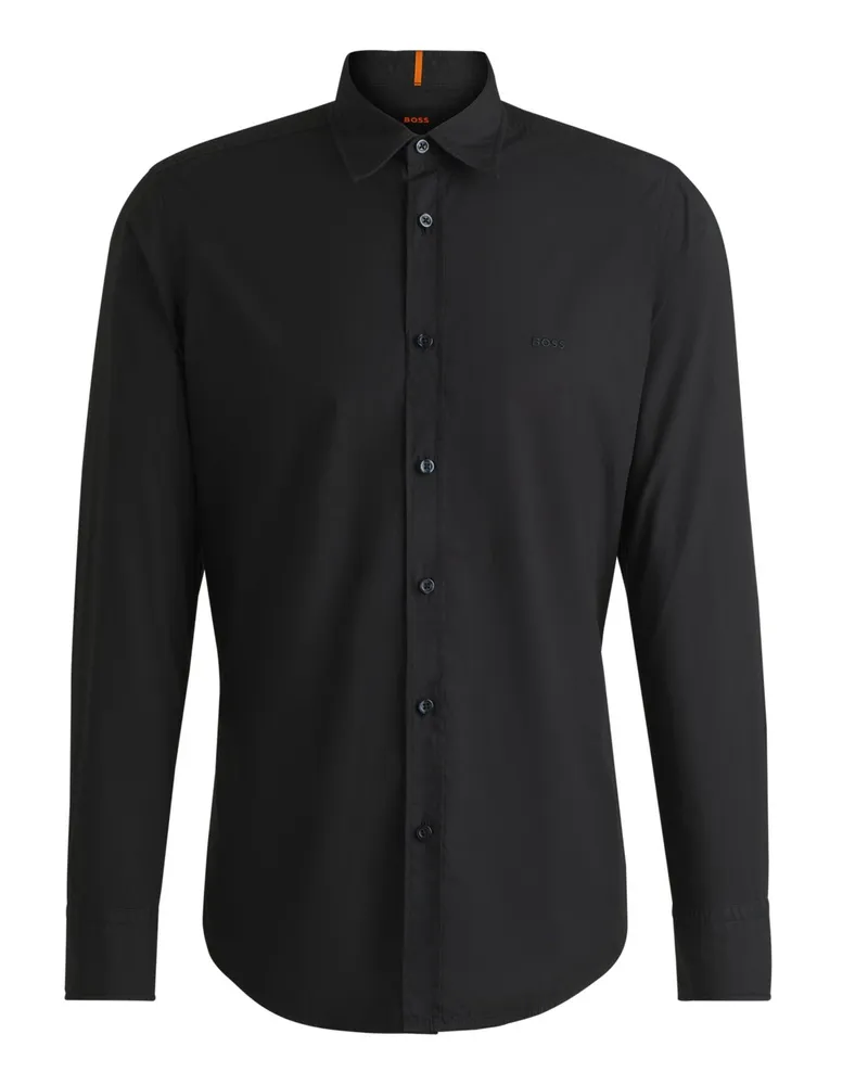 HUGO BOSS Unifarbenes Baumwollhemd Relegant mit Kentkragen, Regular in Schwarz