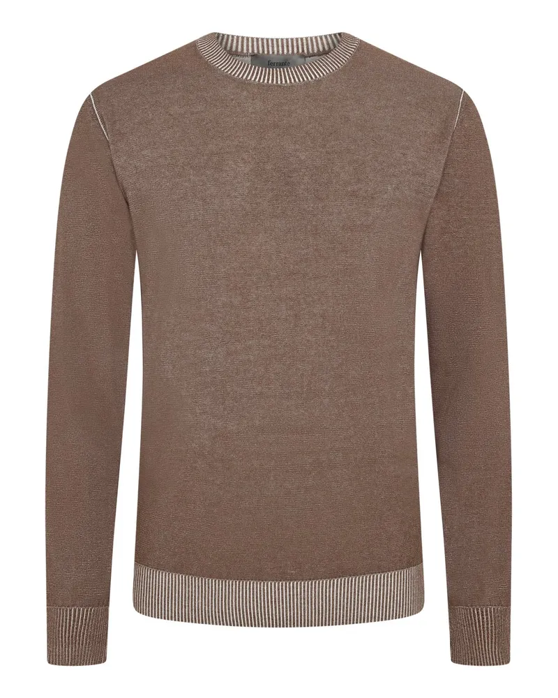 Ferrante Rundhalspullover aus Baumwolle in Washed-Optik mit Rippbündchen in Braun