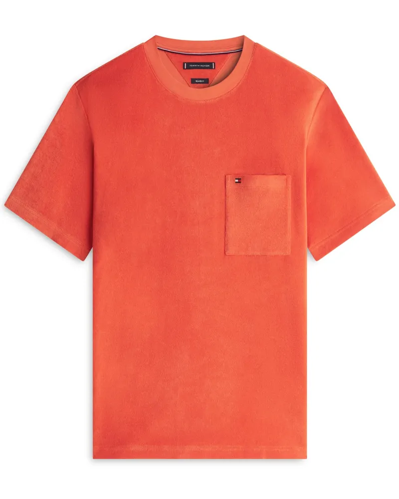 Tommy Hilfiger Baumwoll-T-Shirt in Frottee-Qualität mit Brusttasche, Relaxed Fit in Orange