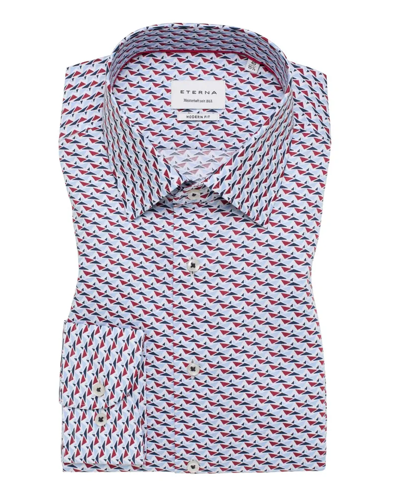 Eterna Bügelfreies Baumwollhemd mit Print, Modern Fit in Rot