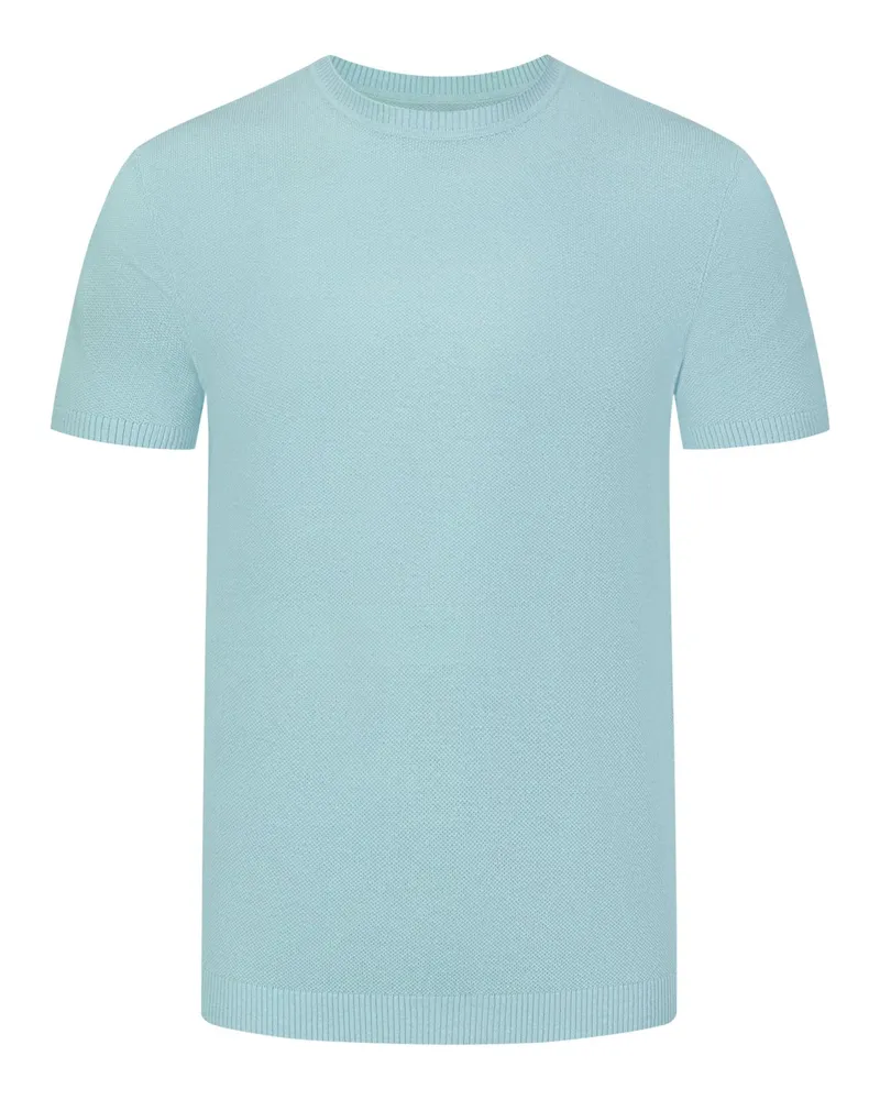 Tom Rusborg Leichtes Strick-T-Shirt mit frontseitiger Reiskornstruktur in Blau