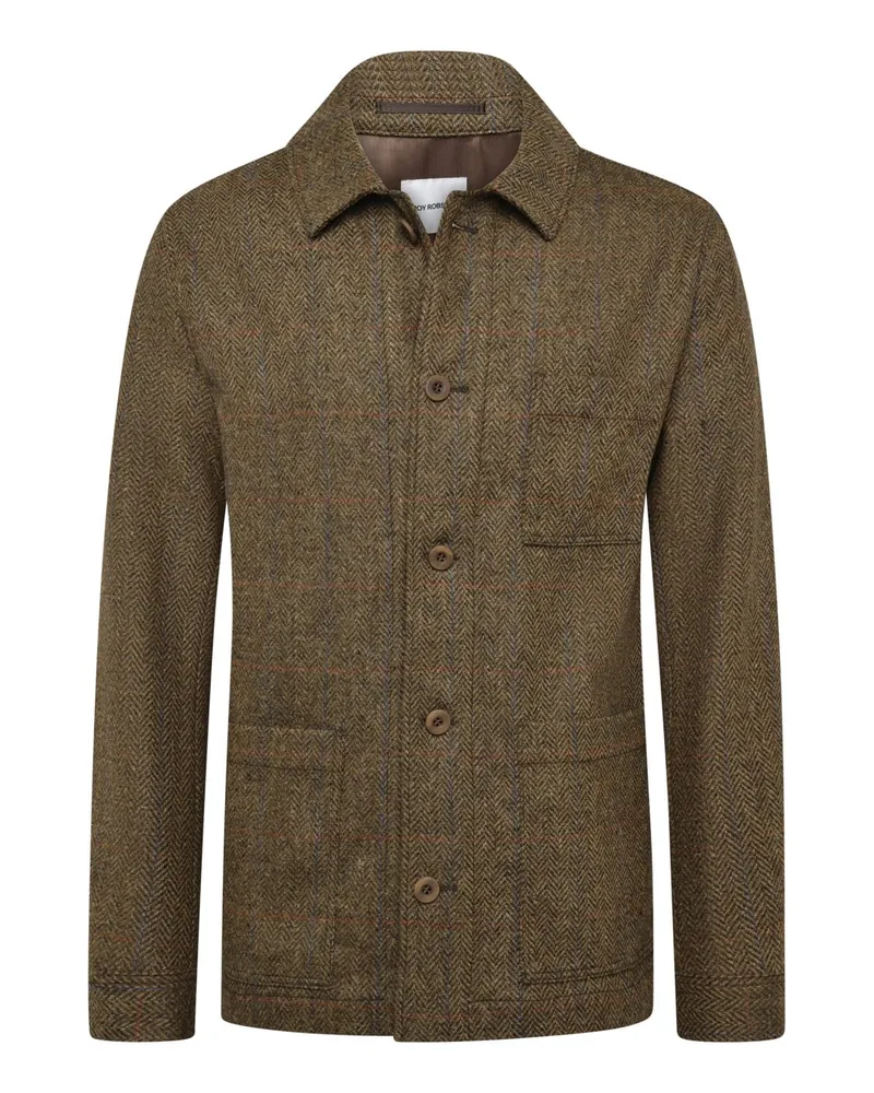 Roy Robson Tweed-Overshirt mit Fischgrätwebmuster und Reverskragen in Braun