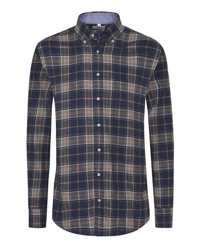 Tom Rusborg Softes Flanellhemd mit Brusttasche und Check-Muster, Regular in Schwarzblau
