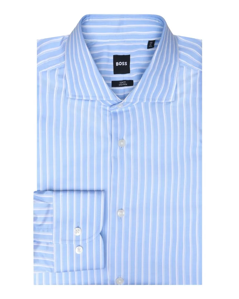 HUGO BOSS Hemd mit Streifenmuster und Haifischkragen, Slim Fit in Hellblau