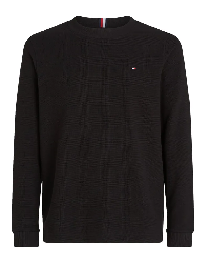 Tommy Hilfiger Longsleeve mit Waffelstruktur, Regular Fit in Schwarz