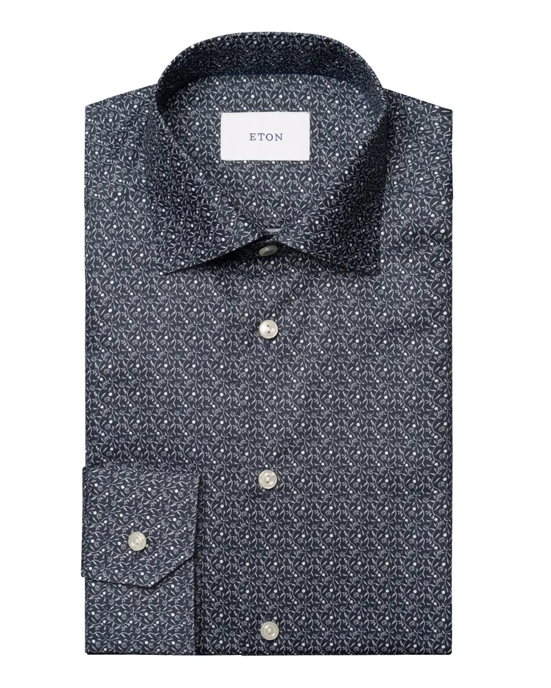 Eton Signature-Twill-Hemd mit floralem Print, Contemporary in Marine