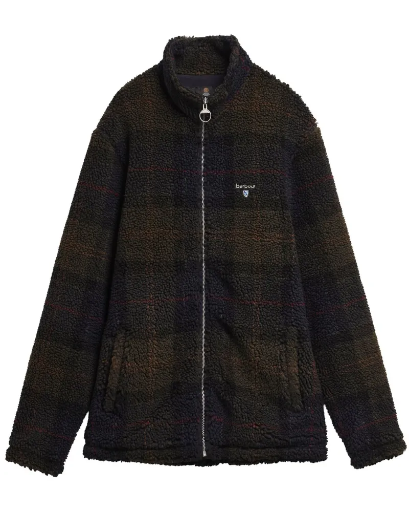 Barbour Übergangsjacke aus Teddy-Fleece mit Tartan-Muster in Dunkelgrün