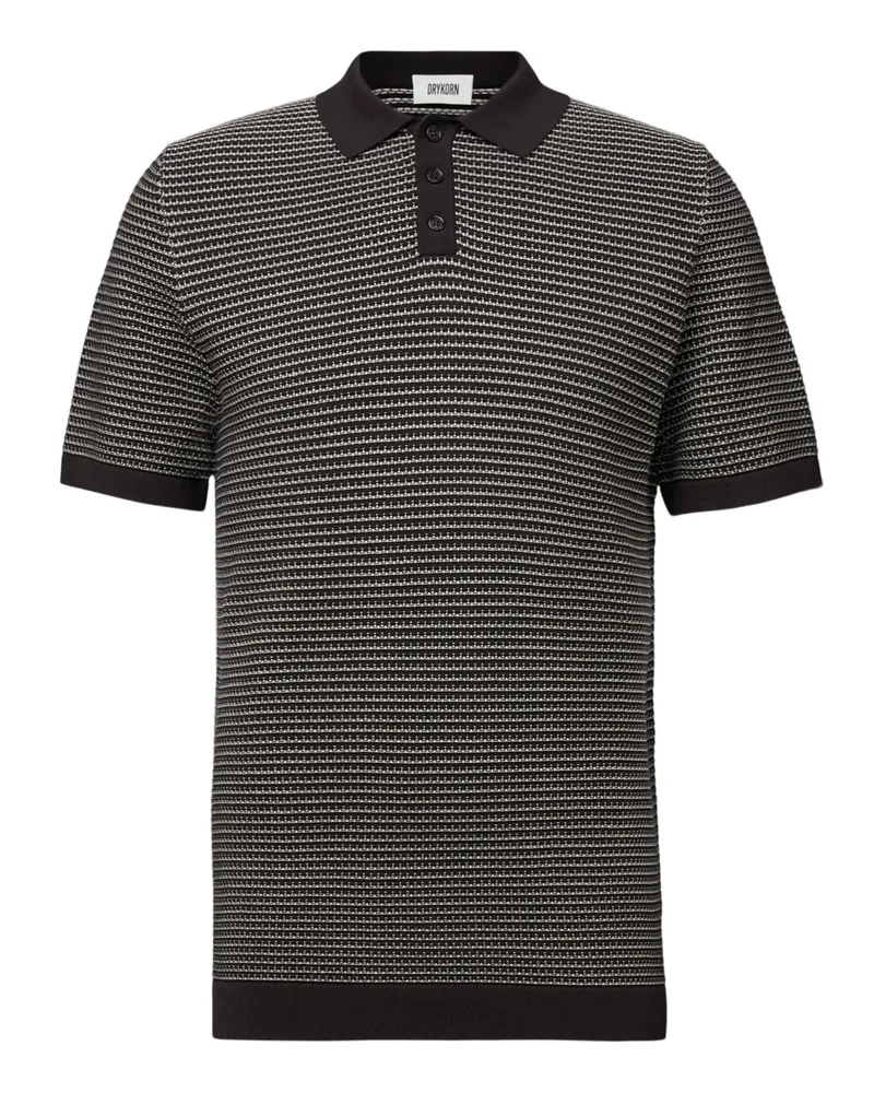 Drykorn Poloshirt aus Baumwolle in Jaquard-Strick, Regular in Schwarz