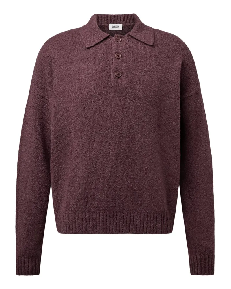 Drykorn Langarm Heavy-Frottee-Poloshirt mit Stretchanteil in Bordeaux