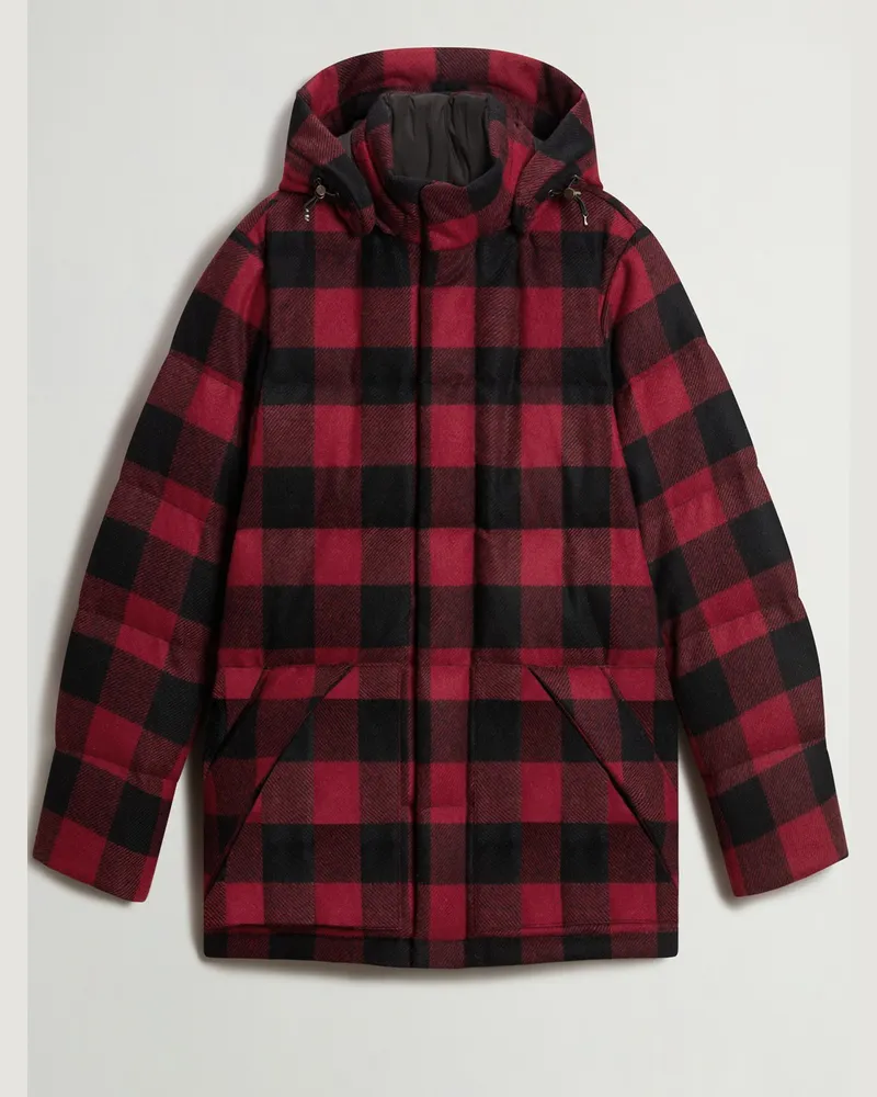 Woolrich Puffer Daunenjacke aus Moon Tweed mit Buffalo Check-Muster in Rot
