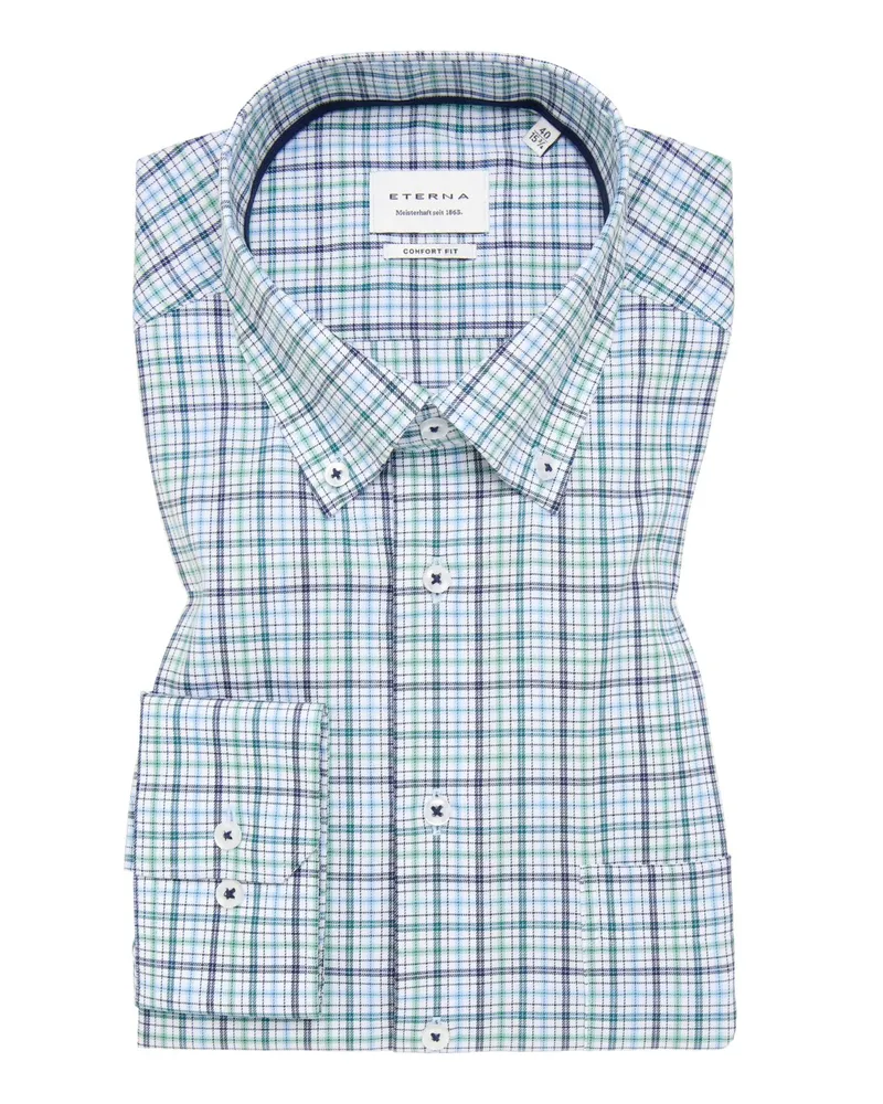 Eterna Bügelfreies Baumwollhemd mit Glencheck-Muster, Comfort Fit in Grün