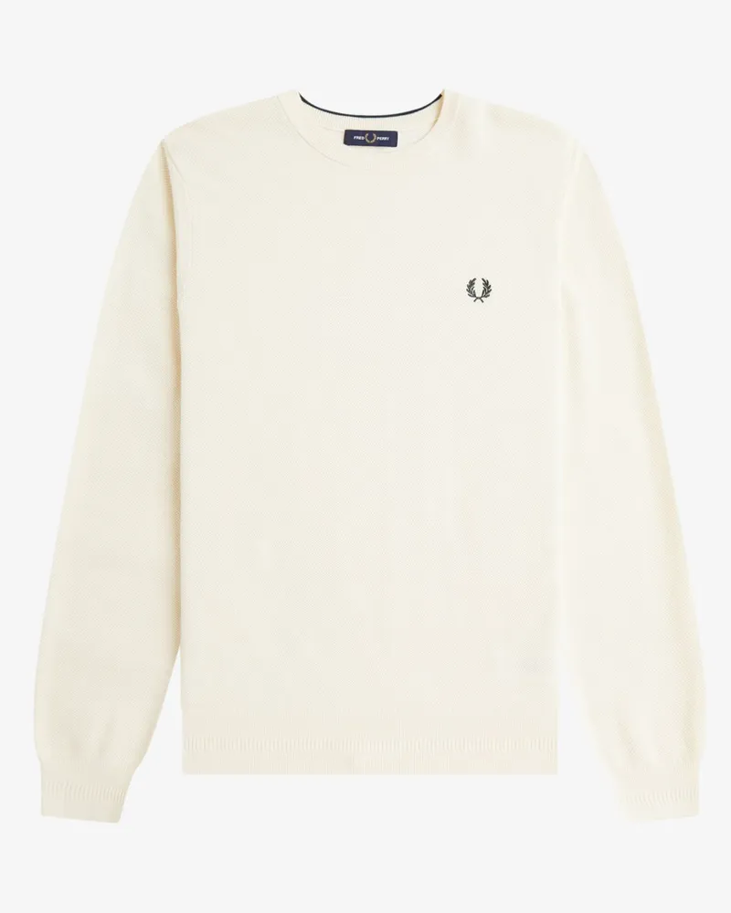 Fred Perry Leichter Rundhalspullover aus Baumwolle mit Reiskornstruktur in Offwhite