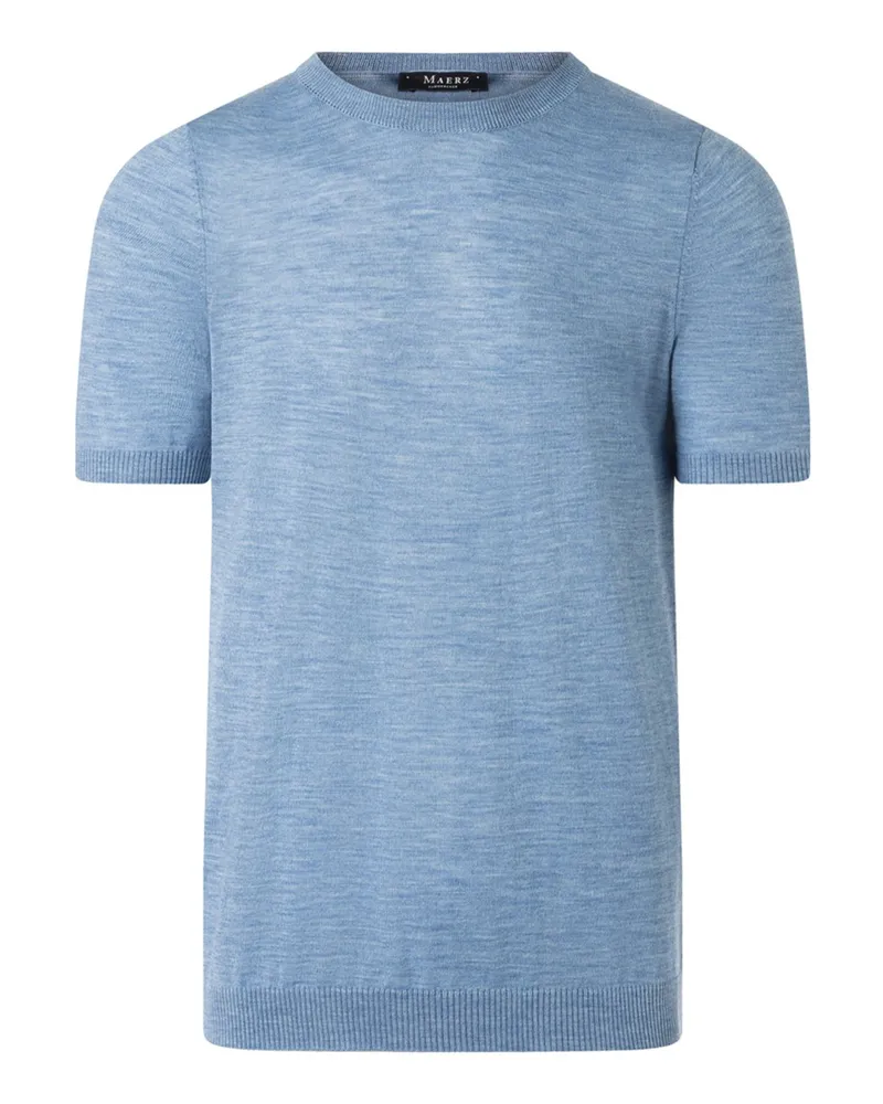 Maerz Strickshirt aus feiner Merinowolle mit Rippbündchen in Hellblau