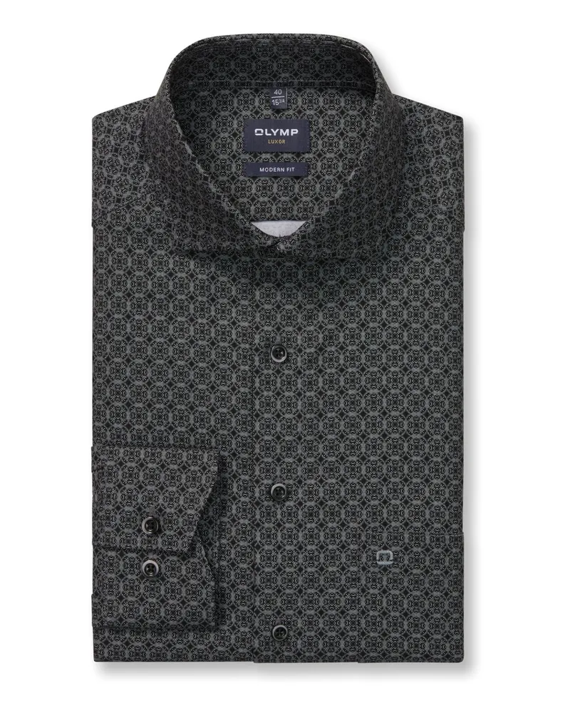 Olymp Luxor, Modern Fit, Bügelfreies Hemd mit Print in Schwarz