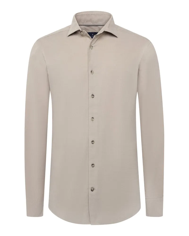 Hackett Unifarbenes Feincord-Hemd mit Haifischkragen, Tailored Fit in Beige